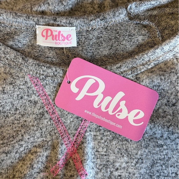 Pep In My Step Stripe Pullover Top- Heather Grey with Neon Pink‎ Stripes - Picture 6 of 8